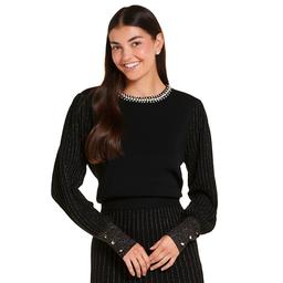 Womens Nanette Lepore Long Lurex Ribbed Sleeve Solid Sweater