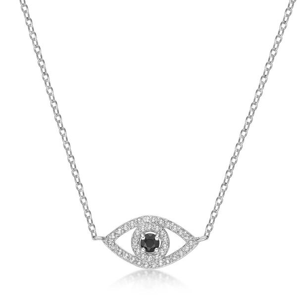Gemminded Sterling Silver 3mm Onyx & White Sapphire Eye Pendant - image 