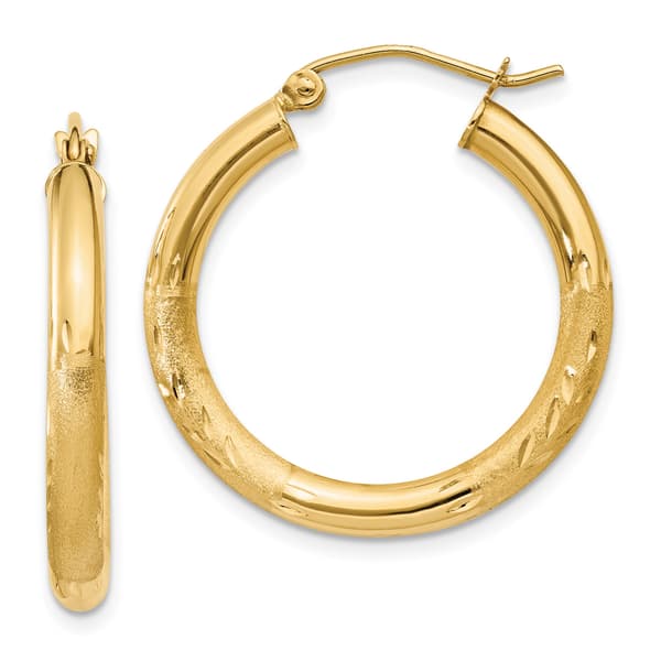 Gold Classics&#40;tm&#41; 14kt. Diamond Cut 25mm Round Hoop Earrings - image 