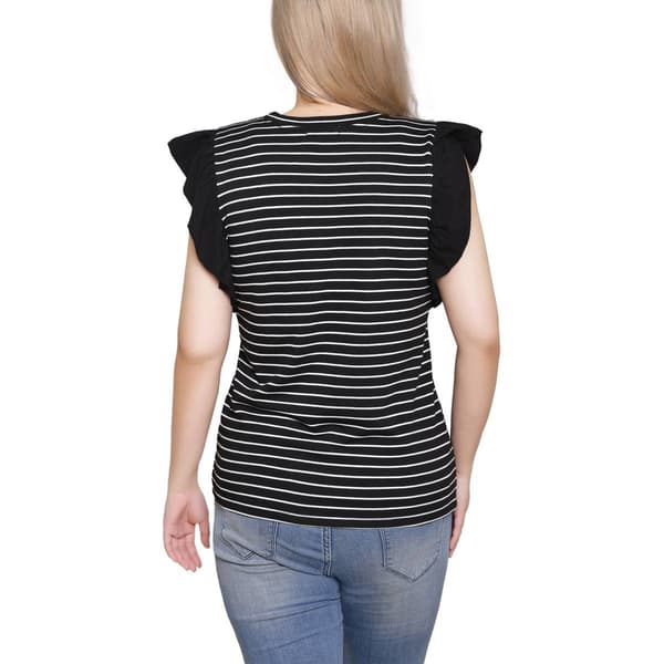 Womens NY Collection Short Flutter Sleeve Stripe Tuwa Blouse