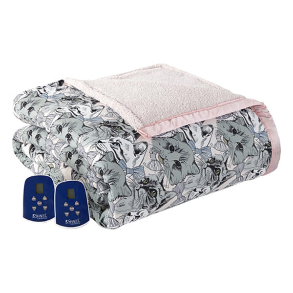 Micro Flannel&#40;R&#41; Reverse to Sherpa Cat Collage Heated Blanket - image 