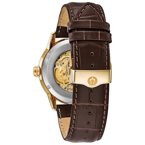 Mens Bulova Skeleton Dial Leather Strap Watch - 97A138