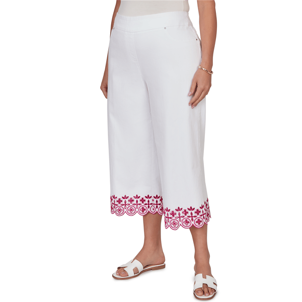 Plus Size Ruby Rd. Hothouse Florals Embroidery Hem Wide Capris