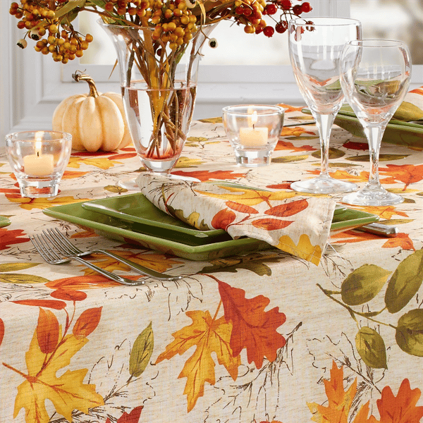 Threadmade Autumn Leaves Fall Printed Tablecloth