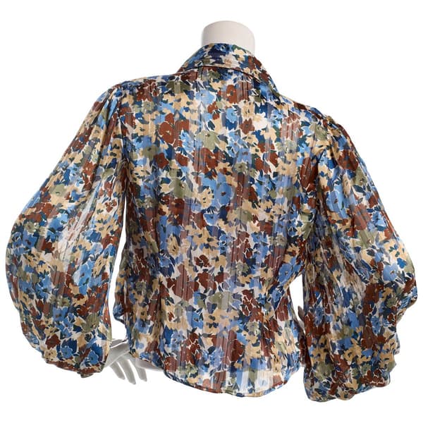 Juniors A. Byer Floral Button Front Smock Cuff Sleeve Blouse