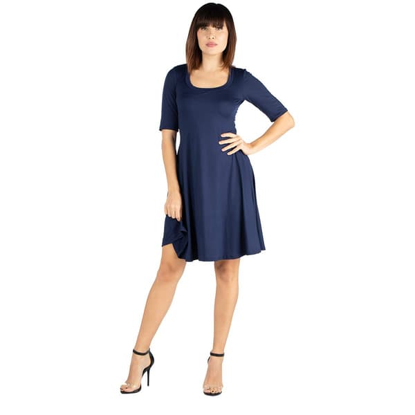Womens 24/7 Comfort Apparel Elbow Sleeve A-Line Knee Length Dress - image 