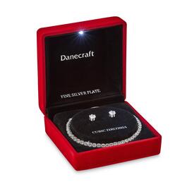 Danecraft Silver Plated Cubic Zirconia Bracelet & Earrings Set