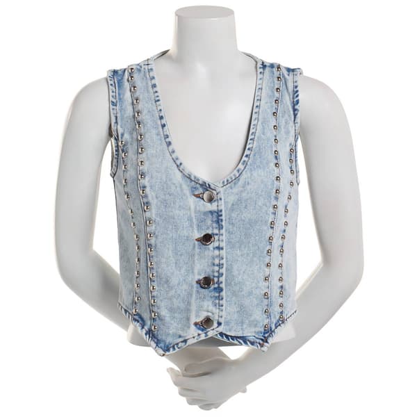 Juniors Stoosh Washed Denim Studded Vest - image 