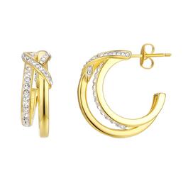 Gold Over Sterling Silver Crystal Split Hoop Earrings