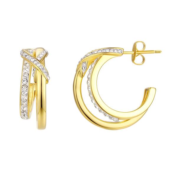 Gold Over Sterling Silver Crystal Split Hoop Earrings - image 