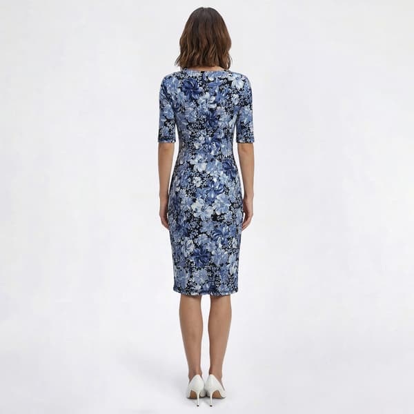 Womens Connected Apparel Floral Side Drape Sheath Dress