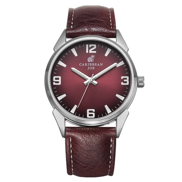 Mens Caribbean Joe Silver-Tone Burgundy Dial Watch - CJ7158SL - image 