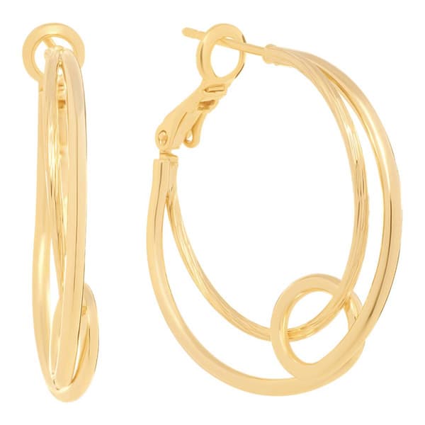 14kt. Gold Over Brass 30mm Double Loop Hoop Earrings - image 