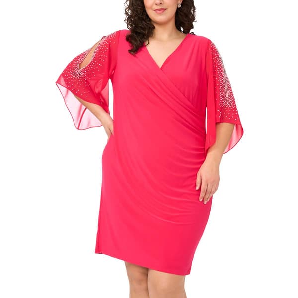 Plus Size MSK 3/4 Angel Sleeve Solid Side Ruched Sheath Dress
