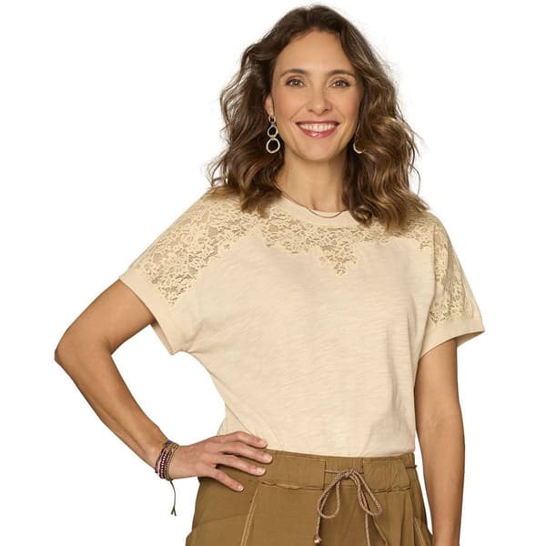 Womens Democracy Short Sleeve Mix Media Knit Top