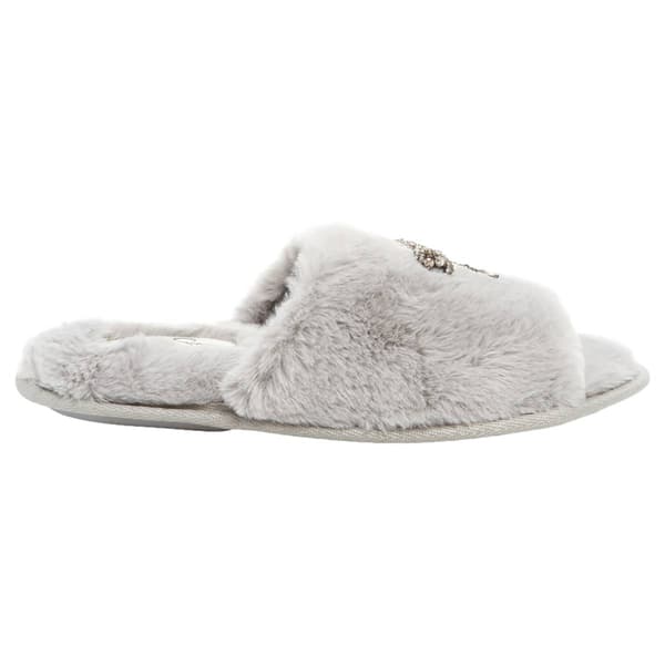 Womens Jessica Simpson Embellished Bow Plush Slide Slippers
