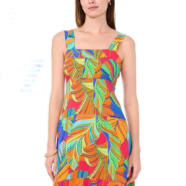 Womens MSK Sleeveless Tropical Challis Smock Back Midi Dress