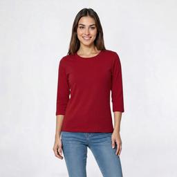 Womens Hasting & Smith 3/4 Sleeve Solid Round Neck Tee