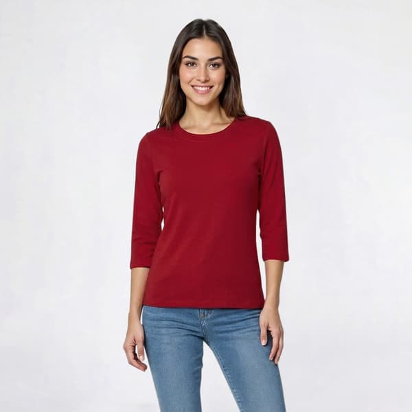 Womens Hasting & Smith 3/4 Sleeve Solid Round Neck Tee