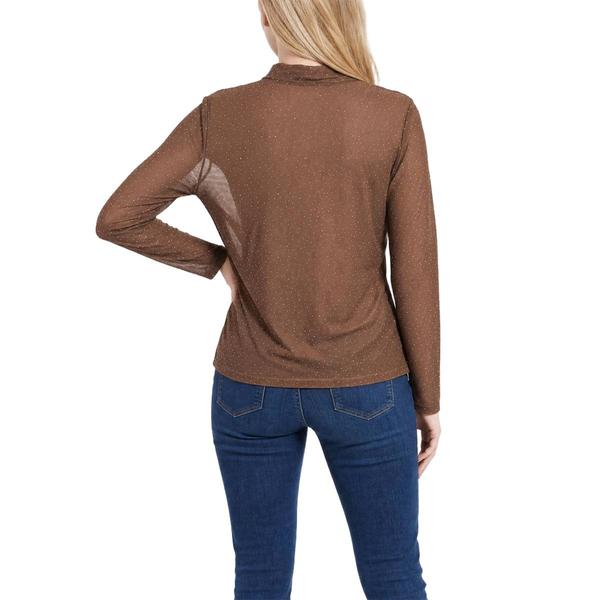 Womens NY Collection Long Sleeve Turtleneck Rhinestone Blouse