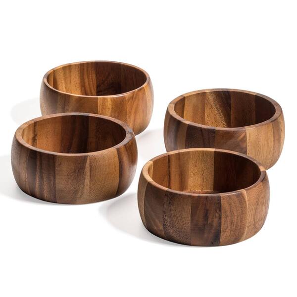 Kalmar Home Acacia Wood Straight Edge Salad Bowls - Set of 4 - image 