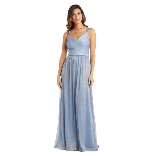 Petite R&M Richards Long Shimmer V-Neck Dress - image 