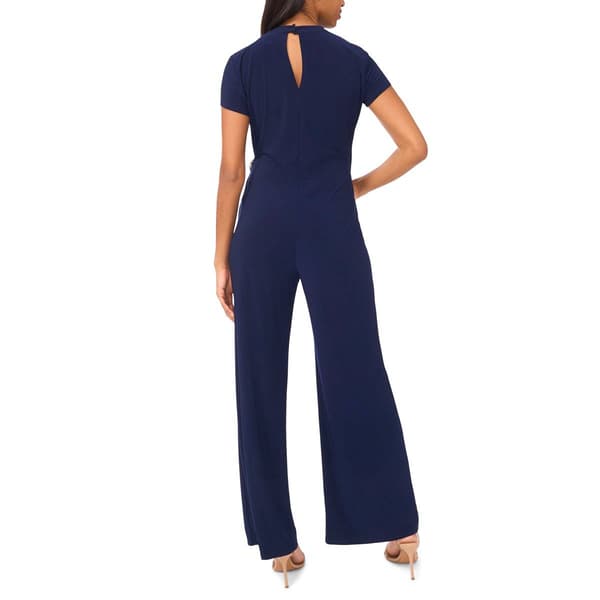 Womens MSK Short Sleeve Wrap Jumpsuit with Rhinestone Buckle