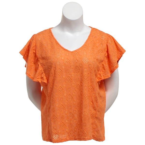 Plus Size French Laundry Flutter Cap Sleeve Diamond Blouse - image 