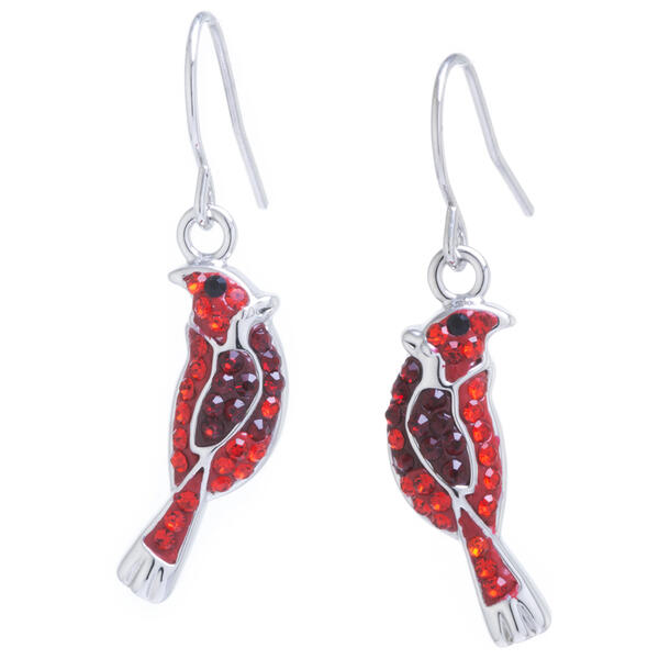 Fine Silver Plated & Crystal Cardinal Drop Earrings - image 