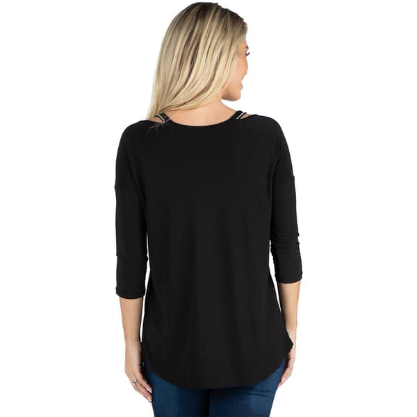 Womens 24/7 Comfort Apparel 3/4 Sleeve Cold Shoulder Top