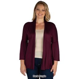 Plus Size 24/7 Comfort Apparel Bell Sleeve Flared Open Cardigan
