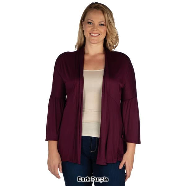 Plus Size 24/7 Comfort Apparel Bell Sleeve Flared Open Cardigan