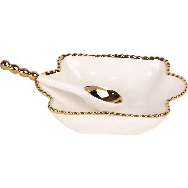 Home Essentials 6.75in. White & Gold Taper Square Bowl with Spoon - image 