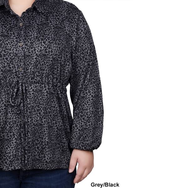 Womens NY Collection Empire Waist Button Front Cheetah Blouse