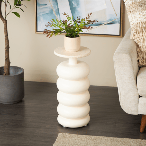9th & Pike® Contemporary Cream Teak Wood Accent Table