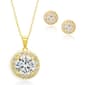 2pc. Gold Plated & CZ Round Halo Earrings & Pendant Set - image 1