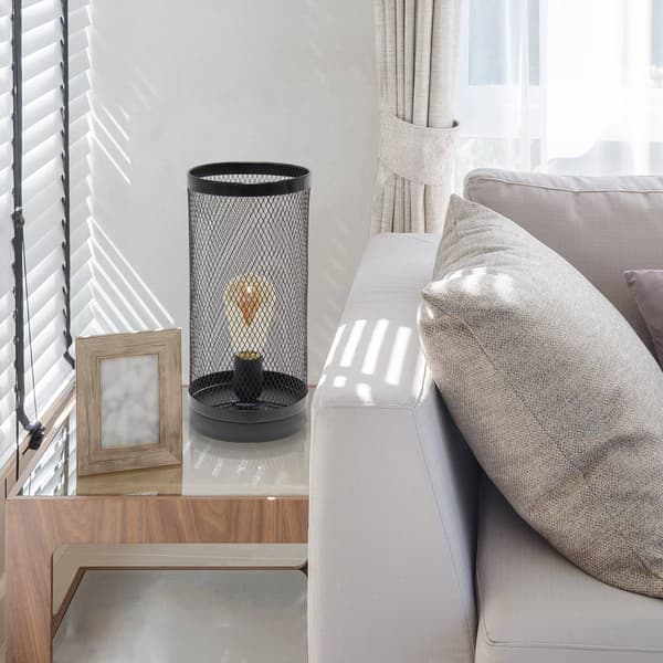 Simple Designs Cylindrical Steel Table Lamp w/Mesh Shade