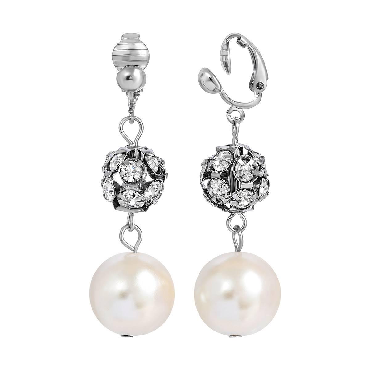 1928 Faux Pearl and Crystal Fireball Clip Earrings