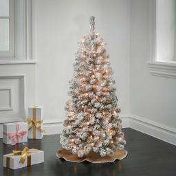 National Tree 4.5ft Acacia Medium Flocked Tree w/ 100 Clear Light