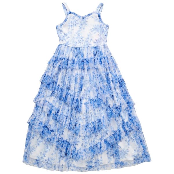Girls (7-16) Rare Editions Sleeveless Mesh Tiered Ruffle Dress - image 
