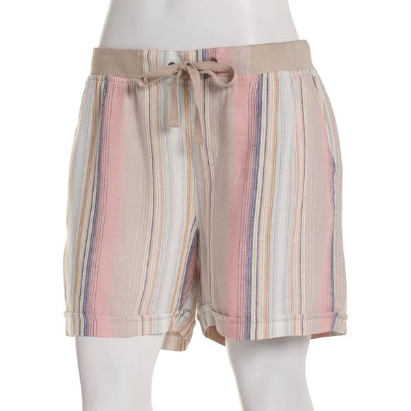 Womens da-sh Linen Shorts with Roll Cuff - Peach/Multi