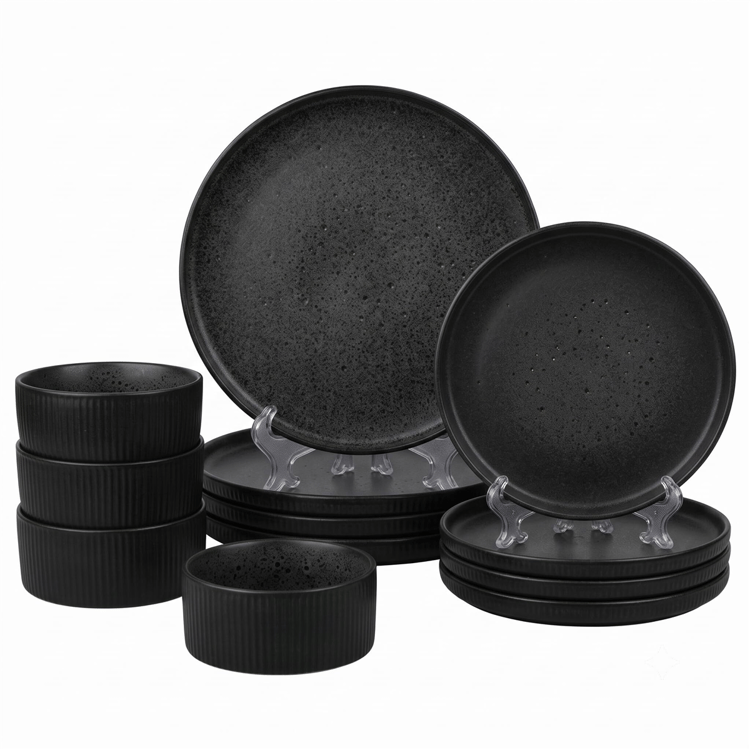 Sango Anderson Black Stoneware 12pc. Dinnerware Set Service for 4