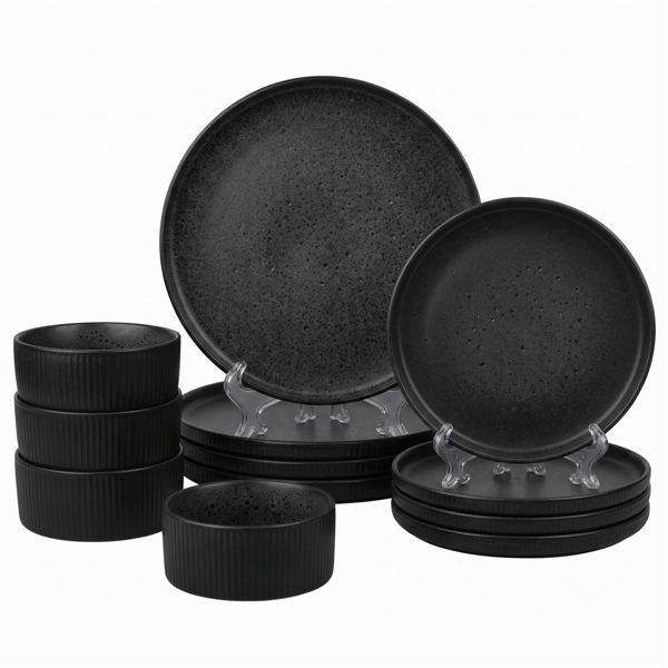 Sango Anderson Black Stoneware 12pc. Dinnerware Set Service for 4 - image 