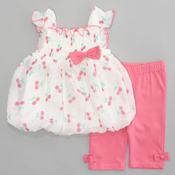 Baby Girl &#40;12-18M&#41; Bebe Cherry Chiffon Bubble Top & Capris Set - image 