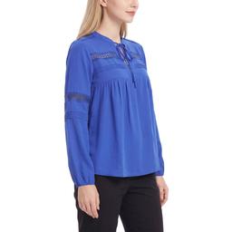 Womens NY Collection Long Sleeve Tie Neck Lace Inset Blouse