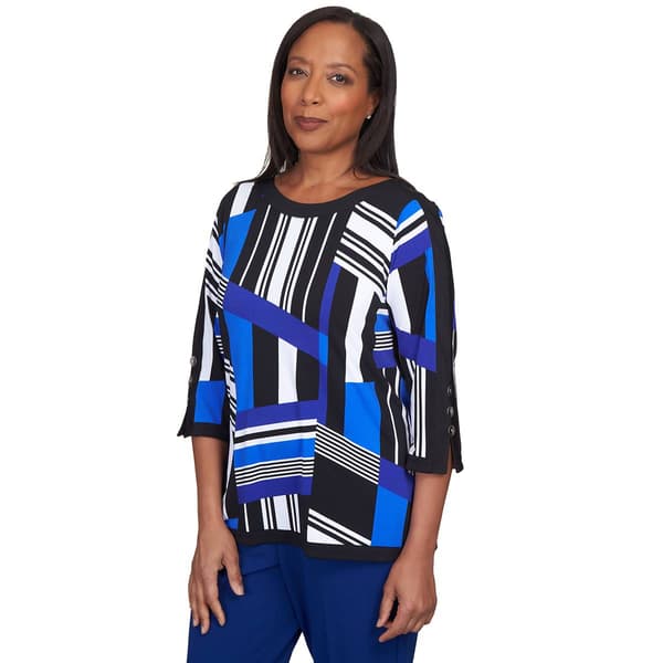Womens Alfred Dunner Downtown Vibe Stripe Patch Blouse
