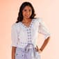 Womens MNK Stripe Elbow Sleeve V-Neck Ruffle Blouse - image 6