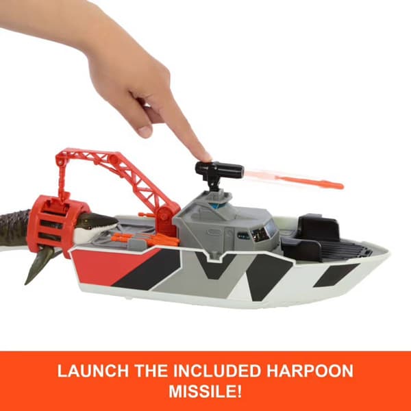 Matchbox Jurassic World Mosasaurus Rescue Action Boat Playset