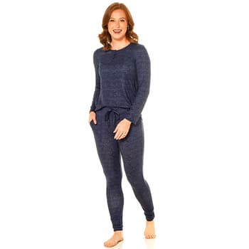 Womens IZOD Long Sleeve Hacci Henley Cuffed Pant Pajama Set