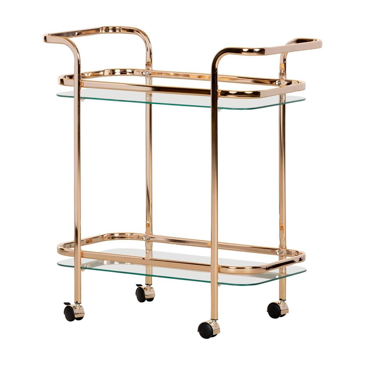 South Shore Maliza Gold and Glass Bar Cart